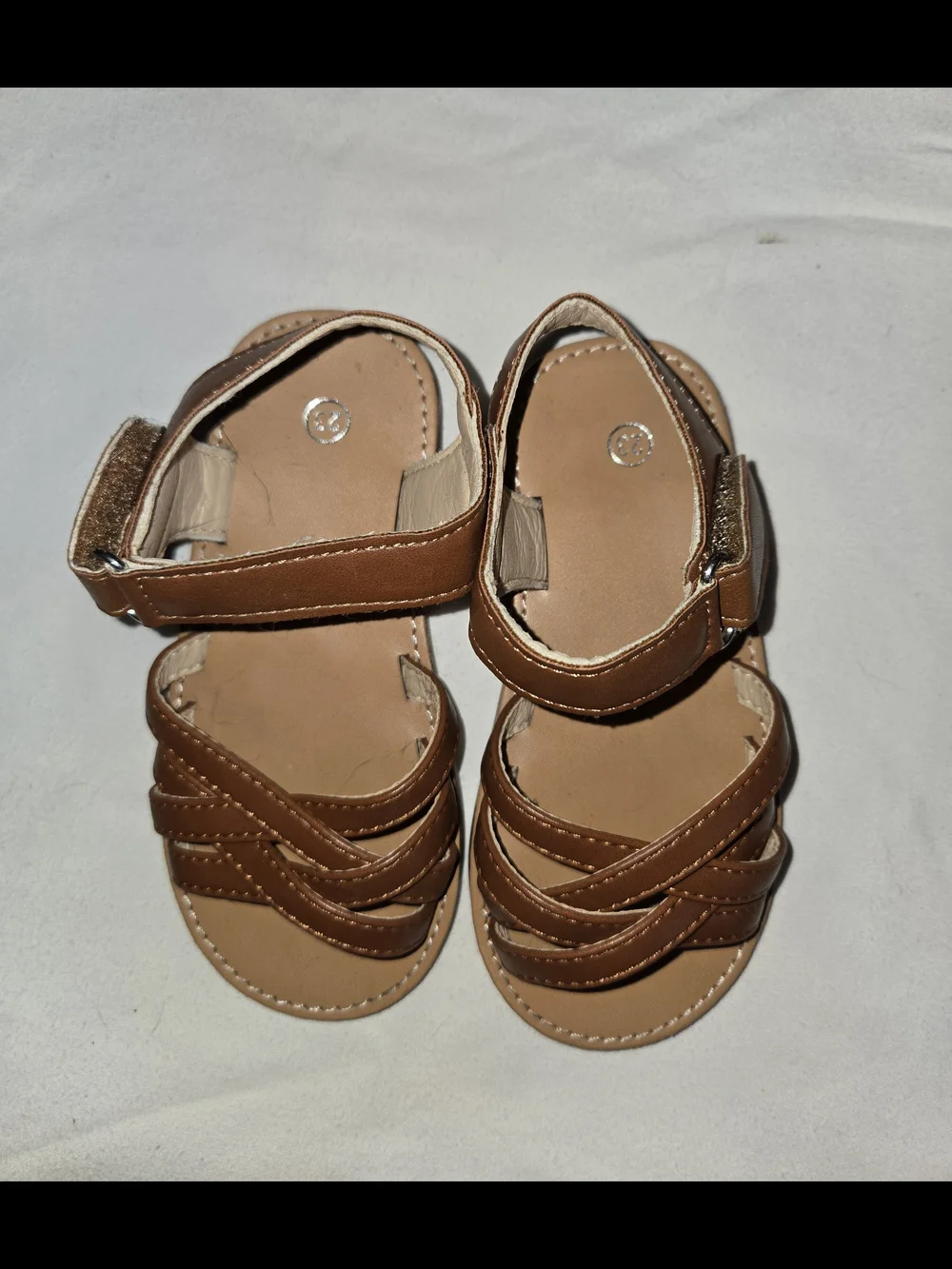 Kids Brown Strappy Sandals with Hook-and-Loop Ankle Strap